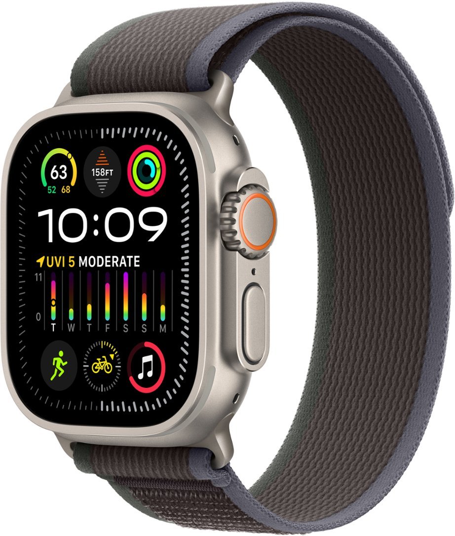 Apple Watch Ultra 2 (GPS + Cellular) 49mm Titanium Case with Blue-Black Trail Loop Medium-Large