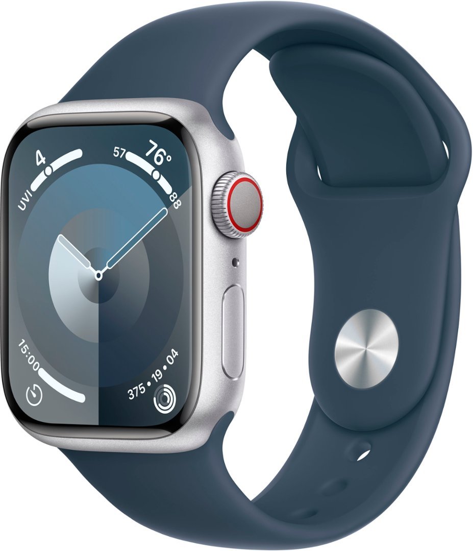Apple Watch Series 9 (GPS + Cellular) 41mm Silver Aluminum Case with Storm Blue Sport Band - Small-Medium - RECON+