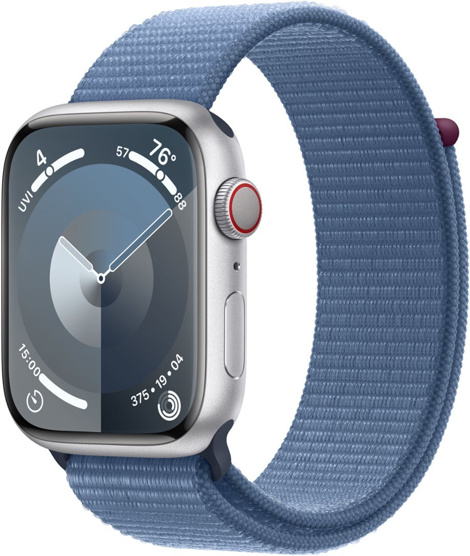 Apple Watch Series 9 (GPS + Cellular) 45mm Silver Aluminum Case with Winter Blue Sport Loop - RECON+