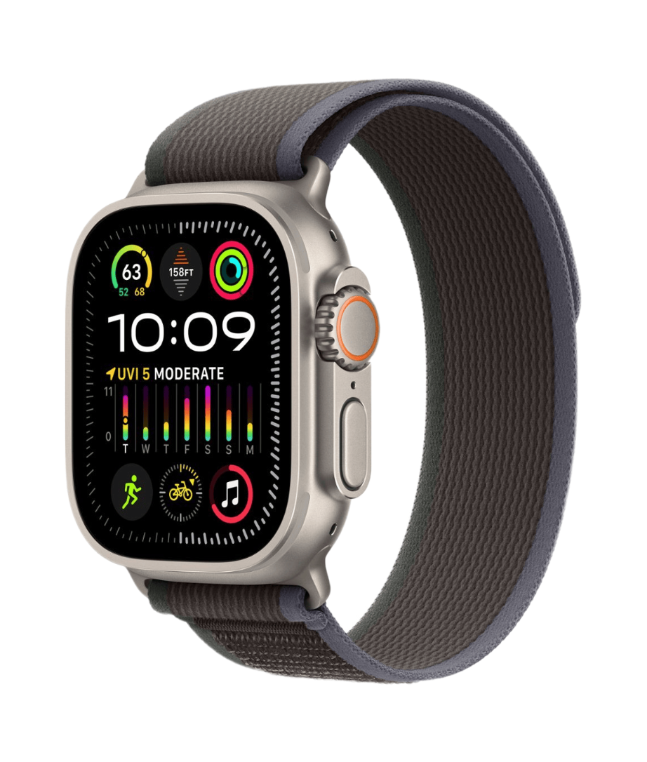 Apple Watch Ultra 2 (GPS + Cellular) 49mm Titanium Case with Blue-Black Trail Loop Medium-Large