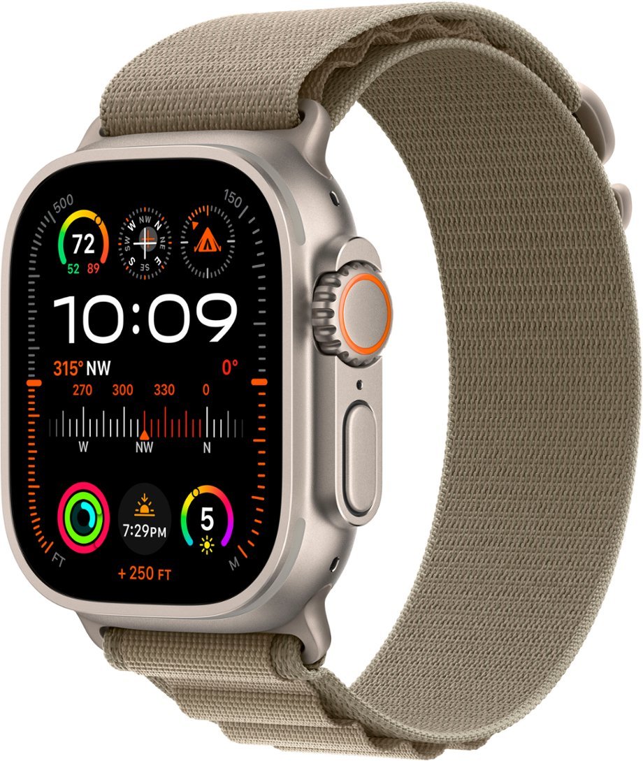 Apple Watch Ultra 2 (GPS + Cellular) 49mm Titanium Case with Olive Alpine Loop Medium - RECON+