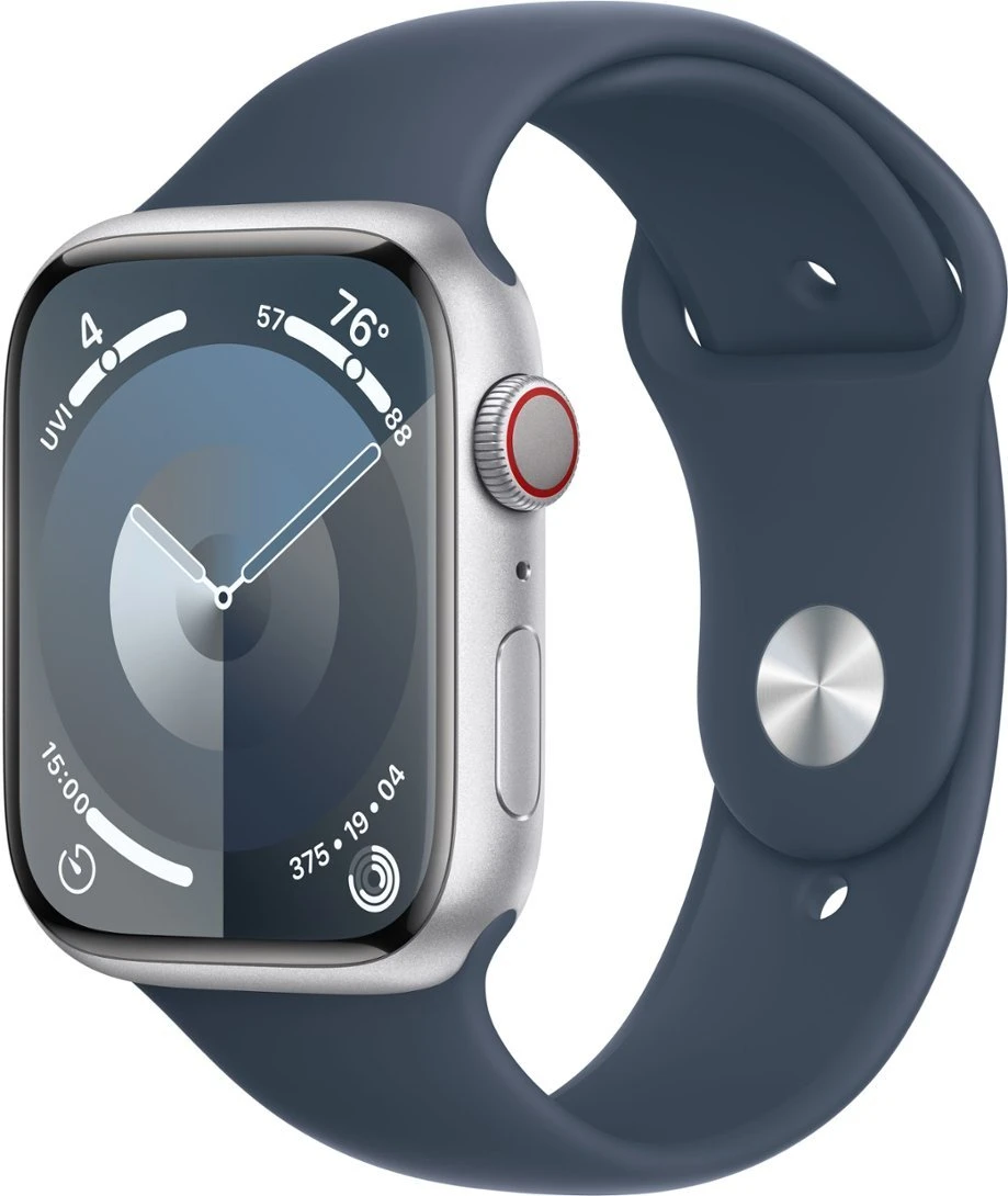 Apple Watch Series 9 (GPS + Cellular) 45mm Silver Aluminum Case with Storm Blue Sport Band Small-Medium - RECON+